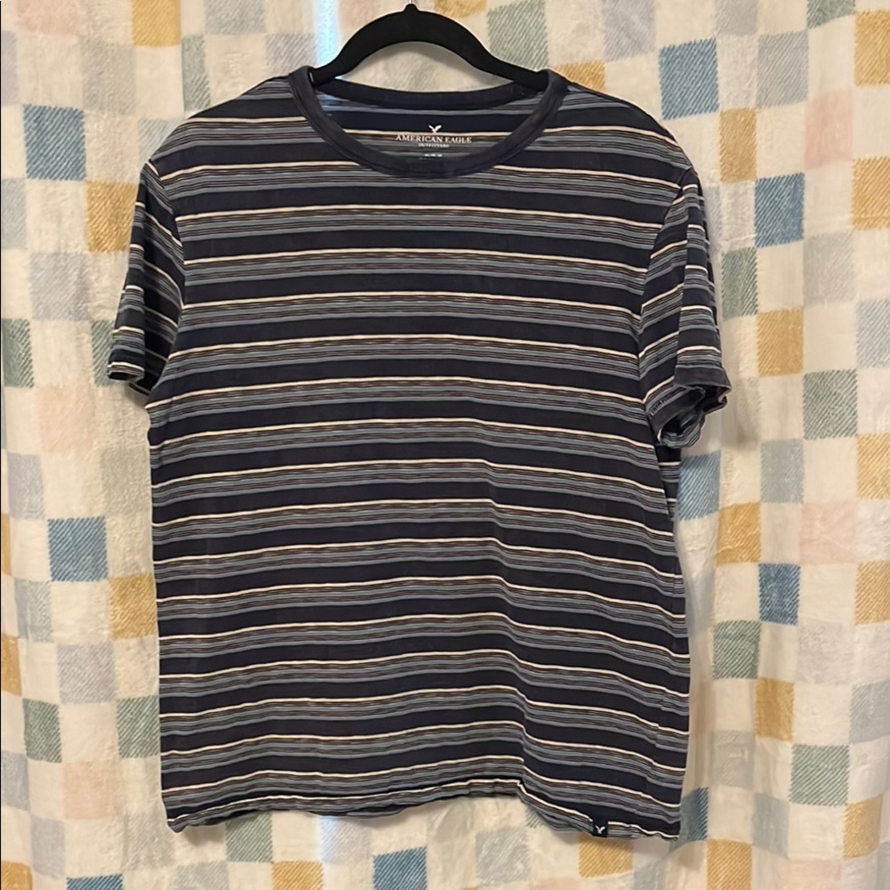 American Eagle Outfitters Blue and White Striped Short Sleeve Tee